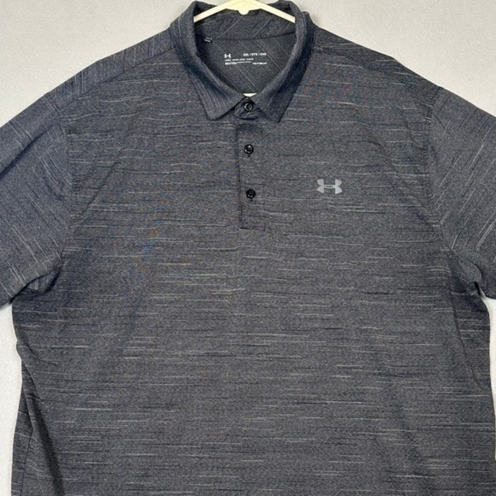 Under Armour Polo Shirt Mens 2XL Grey HeatGear Loose Fit Golf Stripes Rugby Logo